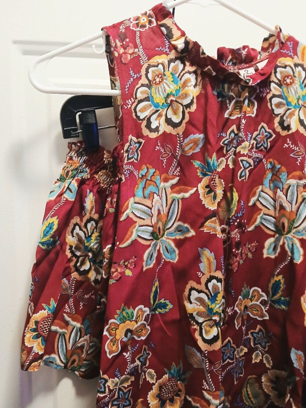 Bright Floral Cold Shoulder Blouse EUC